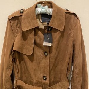 Massimo Dutti natural leather suede coat Sz M